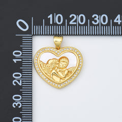 18K Gold Filled Kissing Cherub Angel Charm, Shell Pearl Heart Pendant for Necklace Bracelet Jewelry Making Supply, CP1974