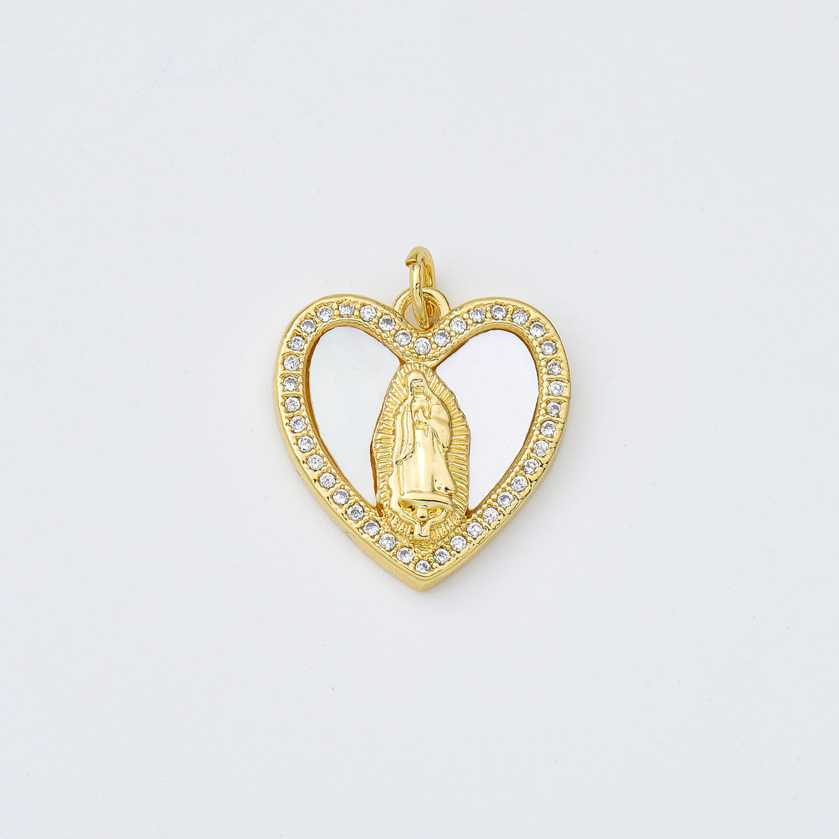 18K Gold Filled Blessed Virgin Mary Shell Pearl Heart Charm, Lady Of Guadalupe, Virgin Mary Pendant for Necklace Bracelet Jewelry Making, CP1975