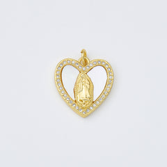 18K Gold Filled Blessed Virgin Mary Shell Pearl Heart Charm, Lady Of Guadalupe, Virgin Mary Pendant for Necklace Bracelet Jewelry Making, CP1975