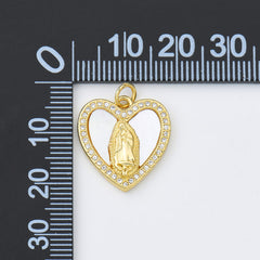 18K Gold Filled Blessed Virgin Mary Shell Pearl Heart Charm, Lady Of Guadalupe, Virgin Mary Pendant for Necklace Bracelet Jewelry Making, CP1975