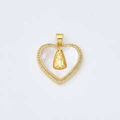 18K Gold Filled Blessed Virgin Mary Shell Pearl Heart Charm, Lady Of Guadalupe, Virgin Mary Pendant for Necklace Bracelet Jewelry Making, CP1976