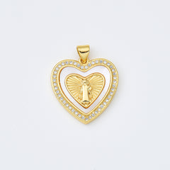 18K Gold Filled Saint Benedict Shell Pearl Charm, San Benito Pearl Heart Pendant CZ Micro Pave for Religious Jewelry, 22x23mm, CP1978