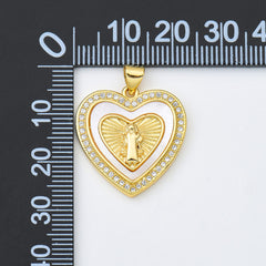 18K Gold Filled Saint Benedict Shell Pearl Charm, San Benito Pearl Heart Pendant CZ Micro Pave for Religious Jewelry, 22x23mm, CP1978