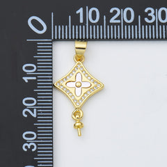 18K Gold Filled Diamond Flower Shell Pearl Charm, Four Leaf Clover Charm, Flower CZ Pendant for Necklace Bracelet Jewelry Making Supply, CP1980