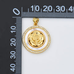 18K Gold Filled Rose Flower Shell Pearl Charm Medallion, Rose Pendant, CZ Micro Pave Floral Charm for DIY Fashion Jewelry Pendant, CP1981