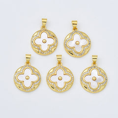 18K Gold Filled Quatrefoil Clover Shell Pearl Charm, Four Leaf Clover Pendant, Mother Of Pearl Lucky Clover for DIY Jewelry Making, CP1982