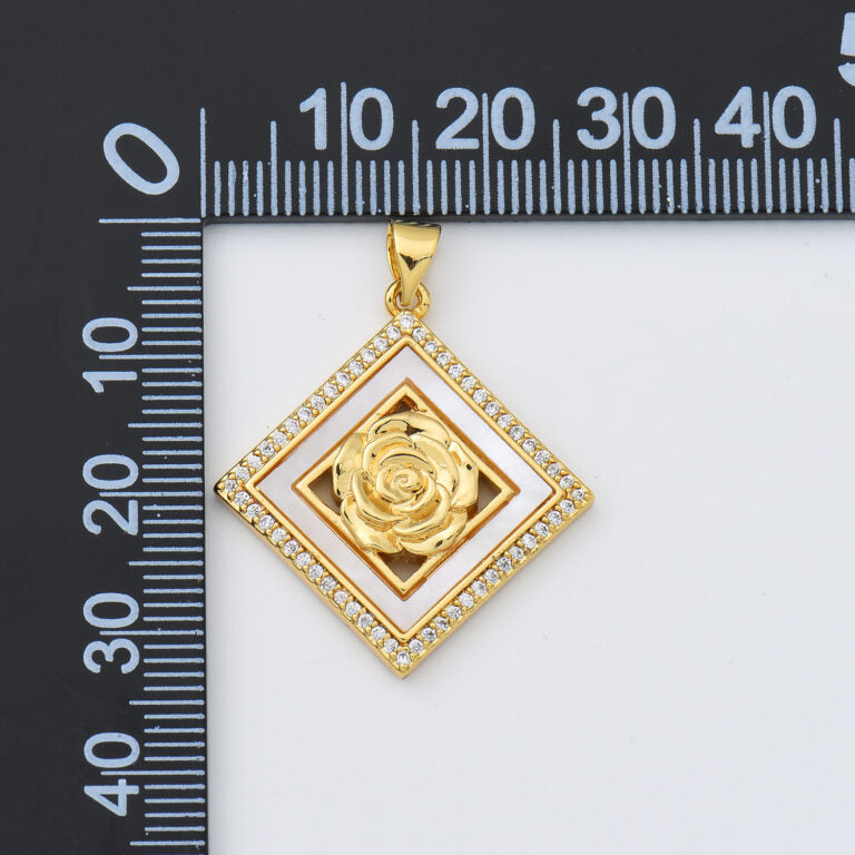 18K Gold Filled Rose Flower Shell Pearl Charm, Rose Pendant, CZ Micro Pave Floral Charm for DIY Fashion Jewelry Pendant, CP1983