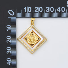 18K Gold Filled Rose Flower Shell Pearl Charm, Rose Pendant, CZ Micro Pave Floral Charm for DIY Fashion Jewelry Pendant, CP1983