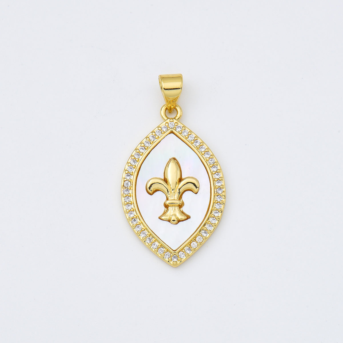 18K Gold Filled Fleur De Lis Shell Pearl Charm, Fleur De Lis Pendant, Mother Of Pearl, Royal Lily Symbol for Necklace Bracelet Supply, CP1984