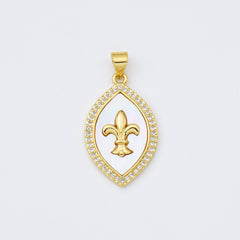 18K Gold Filled Fleur De Lis Shell Pearl Charm, Fleur De Lis Pendant, Mother Of Pearl, Royal Lily Symbol for Necklace Bracelet Supply, CP1984