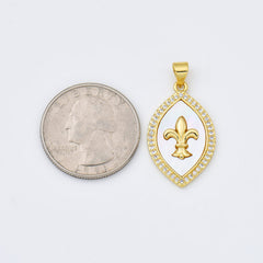 18K Gold Filled Fleur De Lis Shell Pearl Charm, Fleur De Lis Pendant, Mother Of Pearl, Royal Lily Symbol for Necklace Bracelet Supply, CP1984