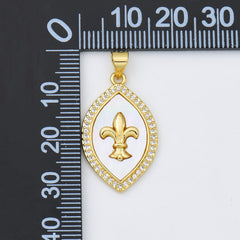 18K Gold Filled Fleur De Lis Shell Pearl Charm, Fleur De Lis Pendant, Mother Of Pearl, Royal Lily Symbol for Necklace Bracelet Supply, CP1984