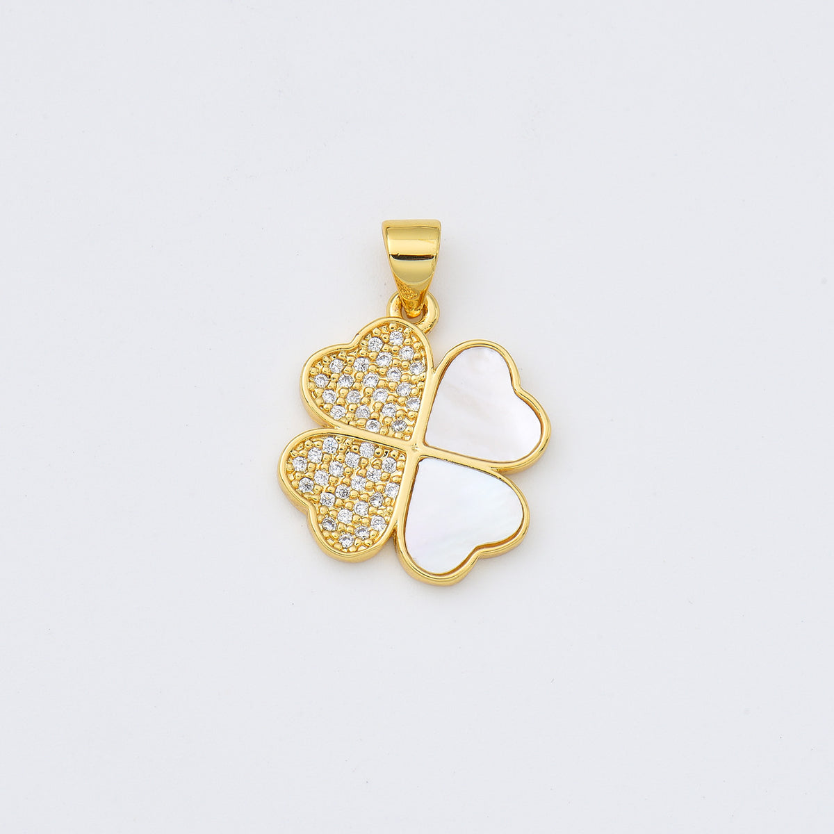 18K Gold Filled Lucky Clover Shell Pearl Charm, Four Leaf Clover Pendant, Mother Of Pearl Clover Pendant for DIY Jewelry Making Supply, CP1985