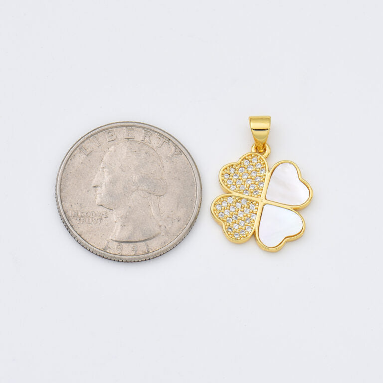 18K Gold Filled Lucky Clover Shell Pearl Charm, Four Leaf Clover Pendant, Mother Of Pearl Clover Pendant for DIY Jewelry Making Supply, CP1985