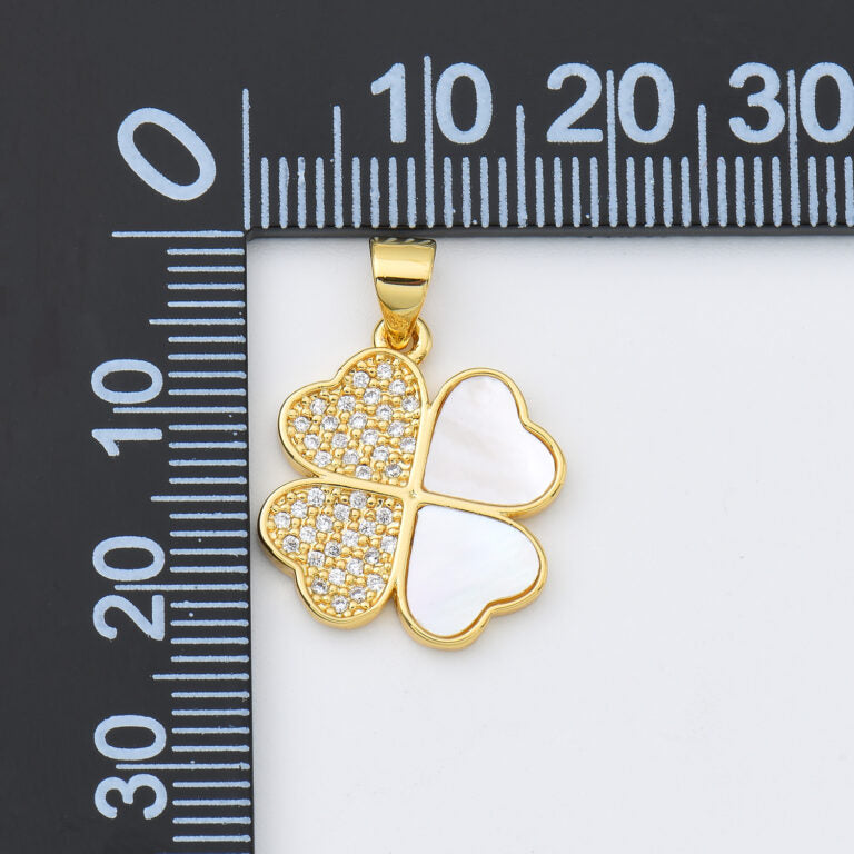 18K Gold Filled Lucky Clover Shell Pearl Charm, Four Leaf Clover Pendant, Mother Of Pearl Clover Pendant for DIY Jewelry Making Supply, CP1985