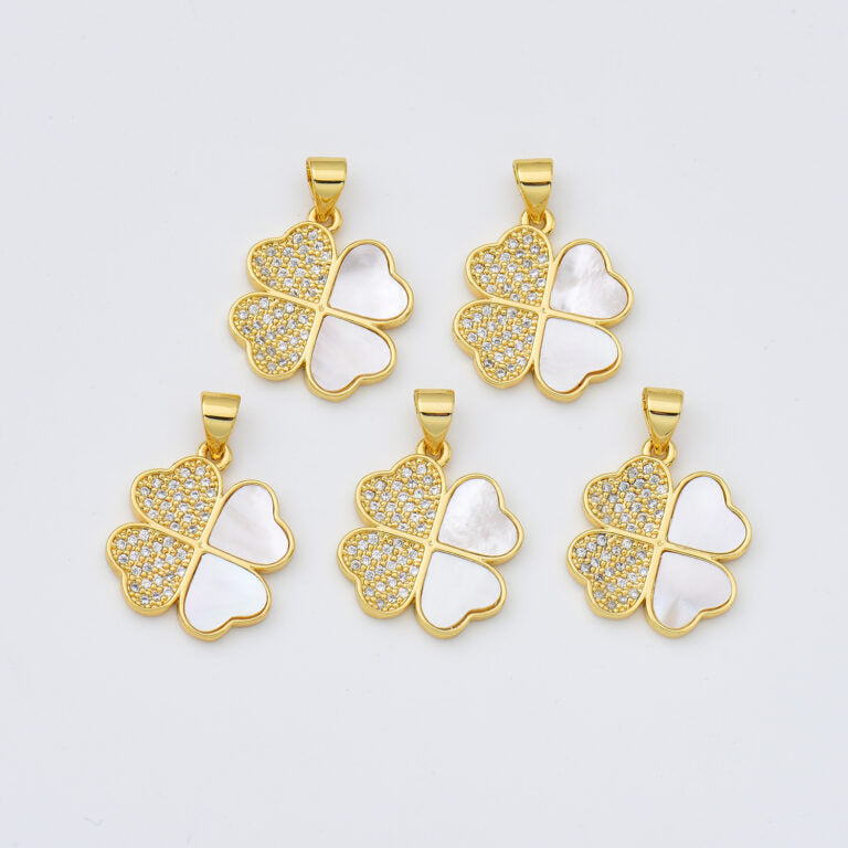 18K Gold Filled Lucky Clover Shell Pearl Charm, Four Leaf Clover Pendant, Mother Of Pearl Clover Pendant for DIY Jewelry Making Supply, CP1985