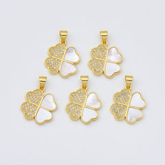 18K Gold Filled Lucky Clover Shell Pearl Charm, Four Leaf Clover Pendant, Mother Of Pearl Clover Pendant for DIY Jewelry Making Supply, CP1985