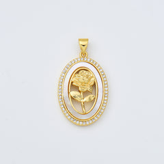 18K Gold Filled Rose Flower Shell Pearl Medallion Charm, Rose Pendant, CZ Micro Pave Floral Charm for DIY Fashion Jewelry Pendant, CP1988