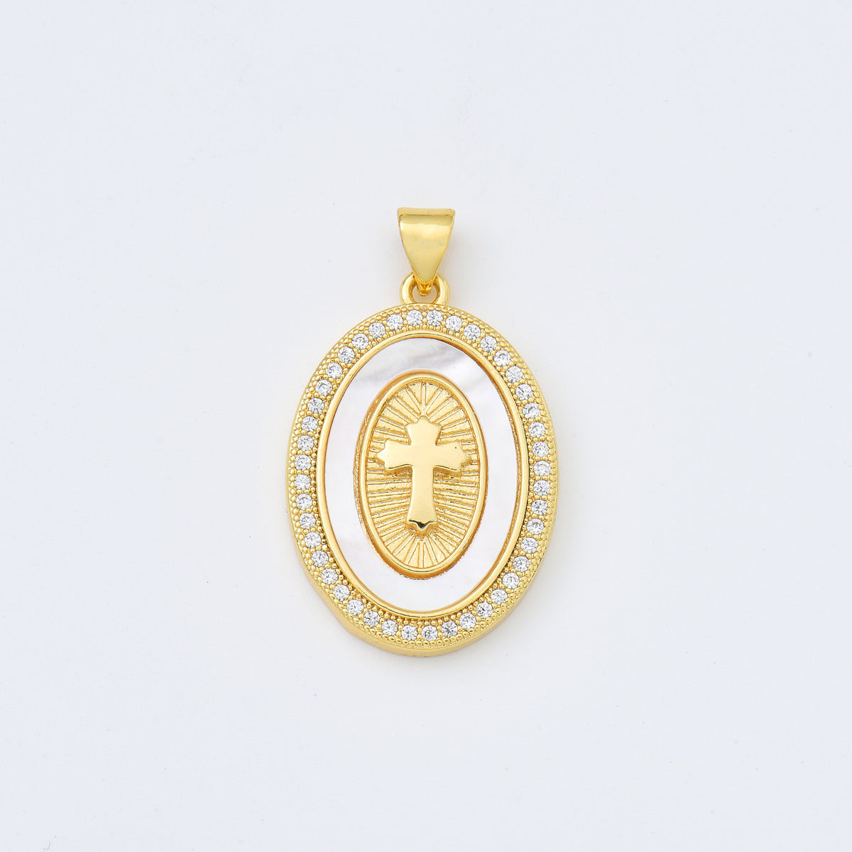 18K Gold Filled Cross Shell Pearl Charm Medallion, Cross Pendant for Religious Necklace Bracelet Jewelry Making Supply, 19x28mm, CP1989