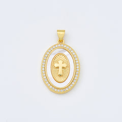 18K Gold Filled Cross Shell Pearl Charm Medallion, Cross Pendant for Religious Necklace Bracelet Jewelry Making Supply, 19x28mm, CP1989