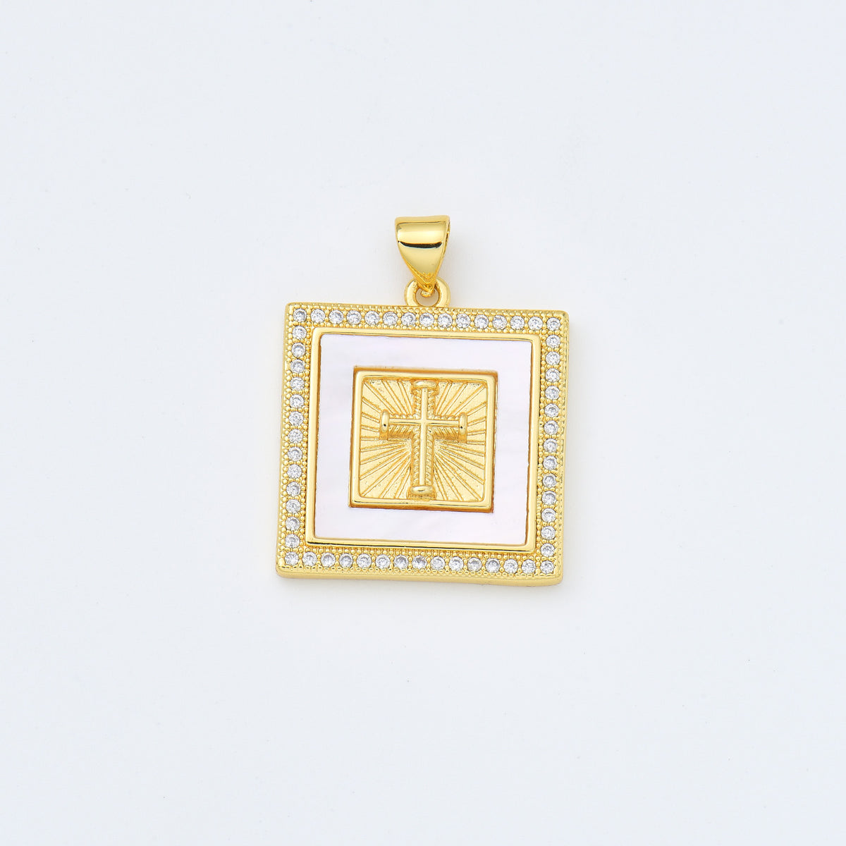 18K Gold Filled Cross Shell Pearl Charm, Cross Pendant for Religious Necklace Bracelet Jewelry Making Supply, 22x24mm, CP1990