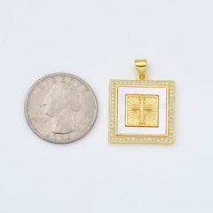 18K Gold Filled Cross Shell Pearl Charm, Cross Pendant for Religious Necklace Bracelet Jewelry Making Supply, 22x24mm, CP1990