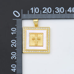 18K Gold Filled Cross Shell Pearl Charm, Cross Pendant for Religious Necklace Bracelet Jewelry Making Supply, 22x24mm, CP1990