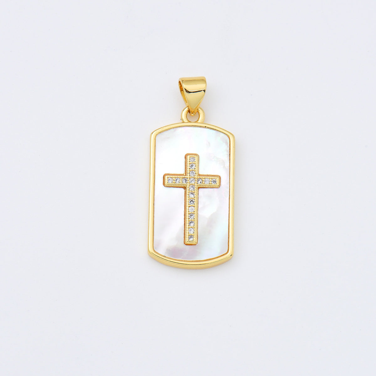 18K Gold Filled Cross Shell Pearl Tag Charm, Cross Pendant for Religious Necklace Bracelet Jewelry Making Supply, 14x26mm, CP1991