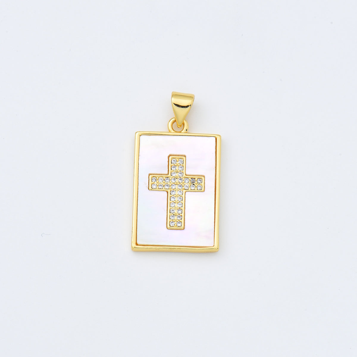 18K Gold Filled Cross Shell Pearl Tag Charm, Cross Pendant for Religious Necklace Bracelet Jewelry Making Supply, 16x25mm, CP1992