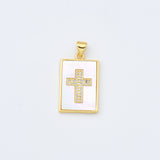 18K Gold Filled Cross Shell Pearl Tag Charm, Cross Pendant for Religious Necklace Bracelet Jewelry Making Supply, 16x25mm, CP1992