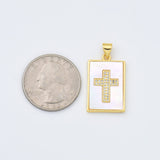 18K Gold Filled Cross Shell Pearl Tag Charm, Cross Pendant for Religious Necklace Bracelet Jewelry Making Supply, 16x25mm, CP1992