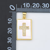 18K Gold Filled Cross Shell Pearl Tag Charm, Cross Pendant for Religious Necklace Bracelet Jewelry Making Supply, 16x25mm, CP1992