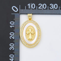 18K Gold Filled Cross Shell Pearl Charm Medallion, Cross Pendant for Religious Necklace Bracelet Jewelry Making Supply, 19x28mm, CP1993