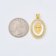 18K Gold Filled Angel Cross Shell Pearl Charm Medallion, Cross Pendant for Religious Necklace Bracelet Jewelry Making Supply, 19x27mm, CP1994