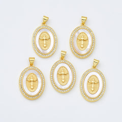 18K Gold Filled Angel Cross Shell Pearl Charm Medallion, Cross Pendant for Religious Necklace Bracelet Jewelry Making Supply, 19x27mm, CP1994