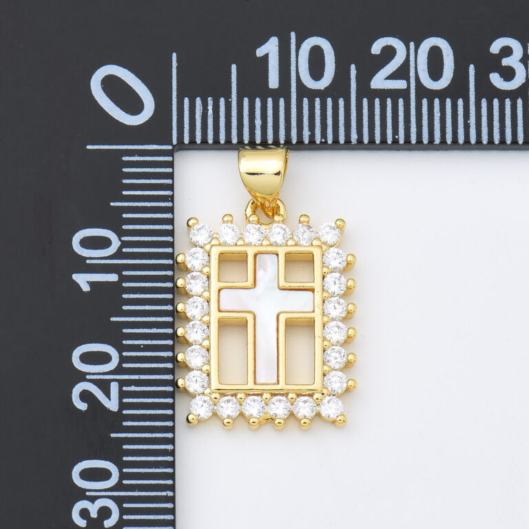 18K Gold Filled Cross Shell Pearl Charm, Cross Pendant for Religious Necklace Bracelet Jewelry Making Supply, 15x20mm, CP1995