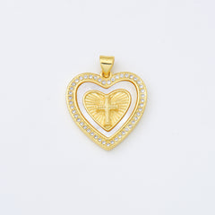 18K Gold Filled Heart Cross Shell Pearl Charm, Cross Pendant for Religious Necklace Bracelet Jewelry Making Supply, 22x23mm, CP1996