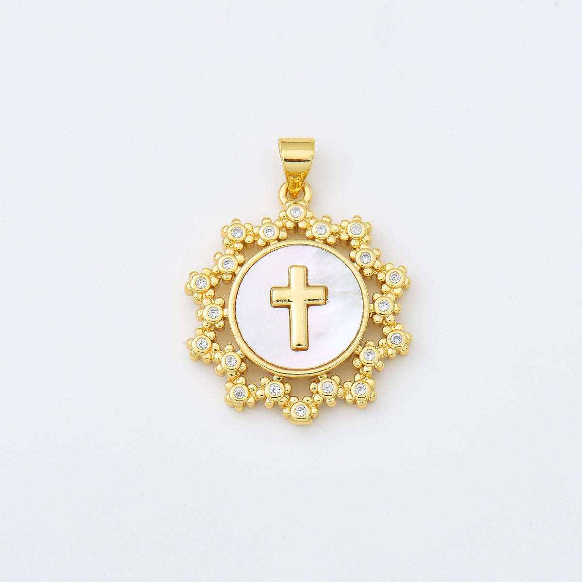 18K Gold Filled Cross Shell Pearl Charm, Cross Pendant for Religious Necklace Bracelet Jewelry Making Supply, 23x26mm, CP1998