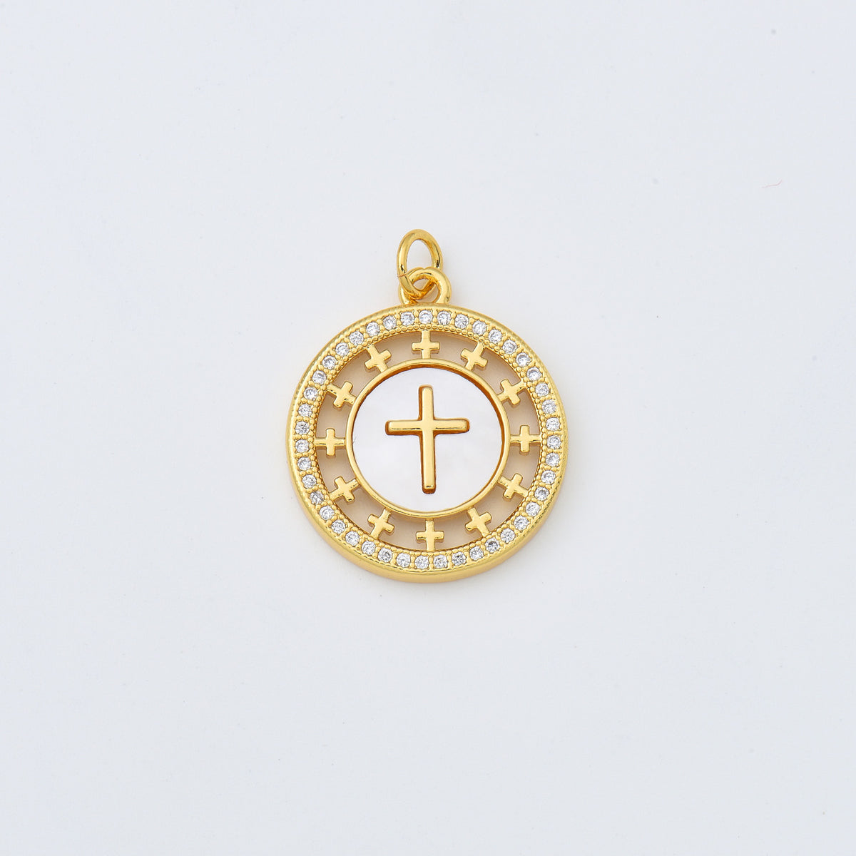 18K Gold Filled Cross Shell Pearl Charm, Cross Pendant for Religious Necklace Bracelet Jewelry Making Supply, 20x23mm, CP1999