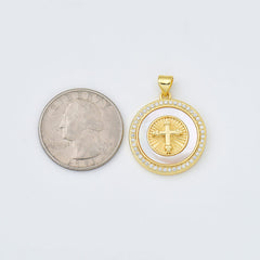 18K Gold Filled Cross Shell Pearl Charm, Cross Pendant for Religious Necklace Bracelet Jewelry Making Supply, 22x25mm, CP2000