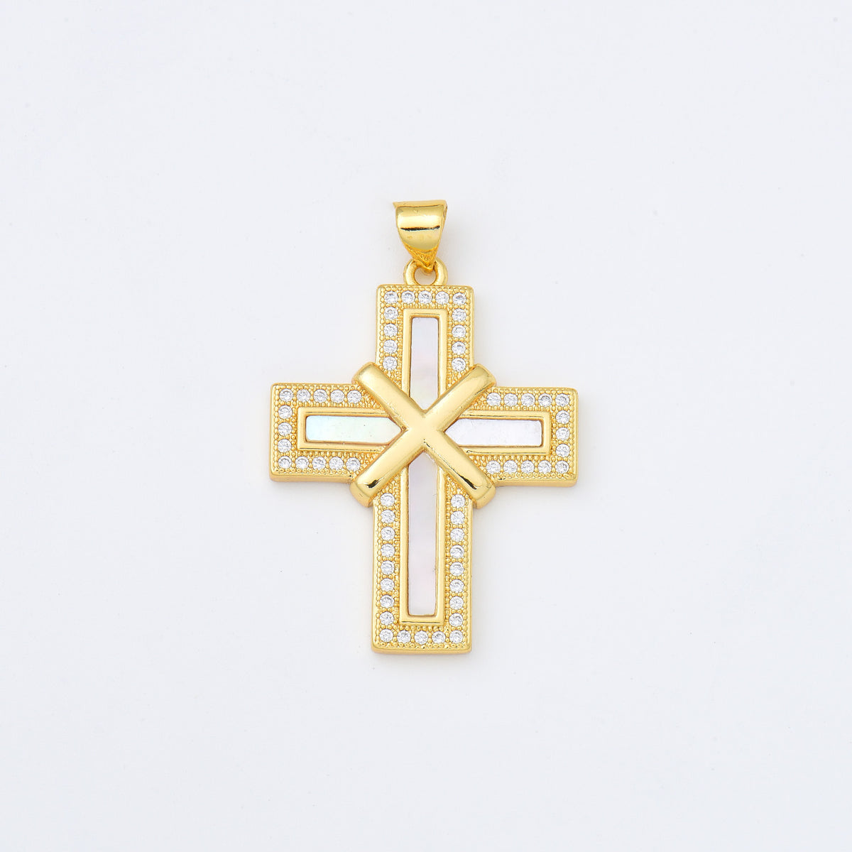 18K Gold Filled Cross Shell Pearl Charm, Cross Pendant for Christian Catholic Baptism, Religious Jewelry Making Supply, 25x33mm, CP2002