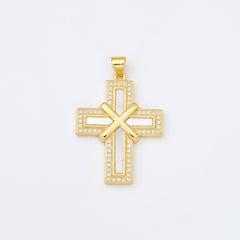 18K Gold Filled Cross Shell Pearl Charm, Cross Pendant for Christian Catholic Baptism, Religious Jewelry Making Supply, 25x33mm, CP2002