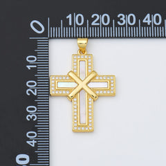 18K Gold Filled Cross Shell Pearl Charm, Cross Pendant for Christian Catholic Baptism, Religious Jewelry Making Supply, 25x33mm, CP2002