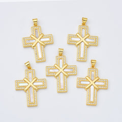 18K Gold Filled Cross Shell Pearl Charm, Cross Pendant for Christian Catholic Baptism, Religious Jewelry Making Supply, 25x33mm, CP2002