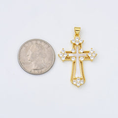 18K Gold Filled Cross Shell Pearl Charm, Cross Pendant for Christian Catholic Baptism, Religious Jewelry Making Supply, 25x37mm, CP2003