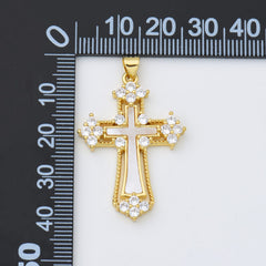 18K Gold Filled Cross Shell Pearl Charm, Cross Pendant for Christian Catholic Baptism, Religious Jewelry Making Supply, 25x37mm, CP2003