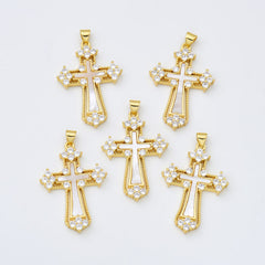 18K Gold Filled Cross Shell Pearl Charm, Cross Pendant for Christian Catholic Baptism, Religious Jewelry Making Supply, 25x37mm, CP2003