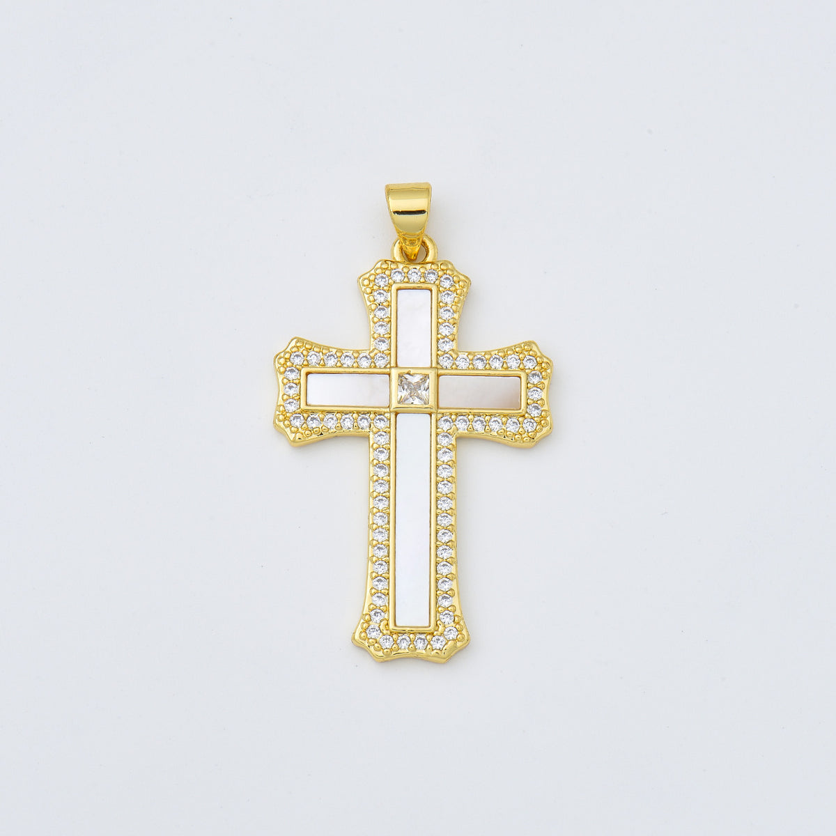 18K Gold Filled Cross Shell Pearl Charm, Cross Pendant for Christian Catholic Baptism, Religious Jewelry Making Supply, 22x35mm, CP2004