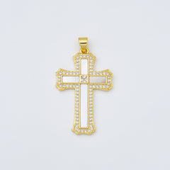 18K Gold Filled Cross Shell Pearl Charm, Cross Pendant for Christian Catholic Baptism, Religious Jewelry Making Supply, 22x35mm, CP2004