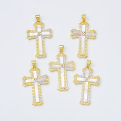 18K Gold Filled Cross Shell Pearl Charm, Cross Pendant for Christian Catholic Baptism, Religious Jewelry Making Supply, 22x35mm, CP2004